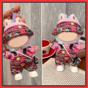 Charming Labubu Pink Shirt with Overalls and Hat. Shoes & Camera included